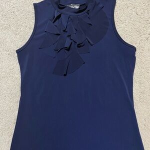 Chic Navy Sleeveless Blouse with Ruffle Detail